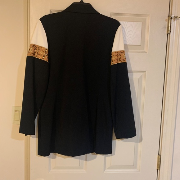 Privata Black/Ivory/Gold Embellished Wool Lined Blazer sz 10 - Picture 5 of 5